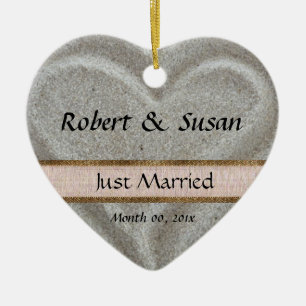 Beach Sand Heart Shaped Wedding Favor Ceramic Ornament
