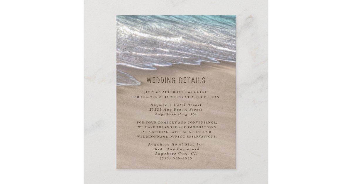 Beach Sand Hearts Elegant Tropical Modern Wedding Enclosure Card | Zazzle