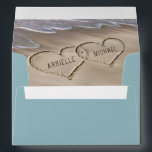 Beach Sand Hearts Elegant Tropical Modern Wedding Envelope<br><div class="desc">Design features an elegant beach with hearts in the sand that you can "draw" the names of your choice in. You can enlarge shorter names or shrink longer names if needed to fit properly within the hearts under the "customize further" link that's below the template demo fields above (use the...</div>