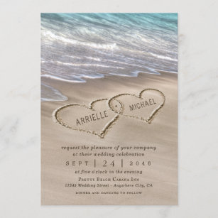 Personalised Wedding Abroad Invitations Beach Heart Bouquet x 12 H1661