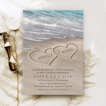 Beach Sand Hearts Elegant Tropical Modern Wedding