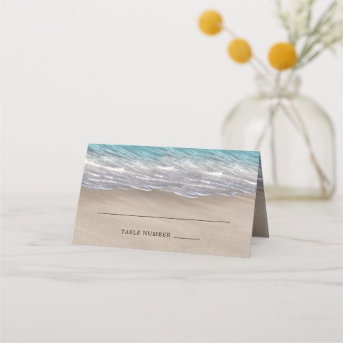 Beach Sand Hearts Elegant Tropical Modern Wedding Place Card