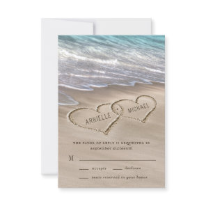 Beach Sand Hearts Elegant Tropical Modern Wedding RSVP Card