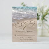 Beach Sand Hearts Elegant Tropical Modern Wedding RSVP Card (Standing Front)
