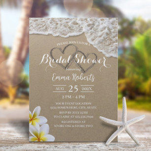Beach Sand Hearts Tropical Floral Bridal Shower Invitation