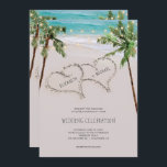 Beach Sand Hearts Tropical Palm | Modern Wedding Invitation<br><div class="desc">Romantic beach wedding invitation with dreamy palm trees and string lights - the perfect invite for tropical destination wedding. Design features an elegant beach with hearts in the sand that you can "draw" the names of your choice in. Colorful rustic (vintage yet modern) beach wedding invite. Add your custom wording...</div>