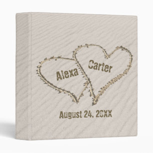 Beach Sand Hearts with Names 3 Ring Binder