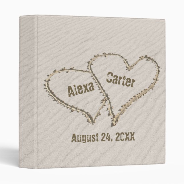 Beach Sand Hearts with Names 3 Ring Binder (Front/Spine)