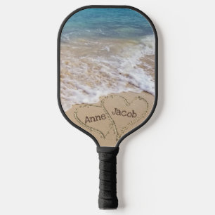 Beach Sand Hearts with Names  Pickleball Paddle
