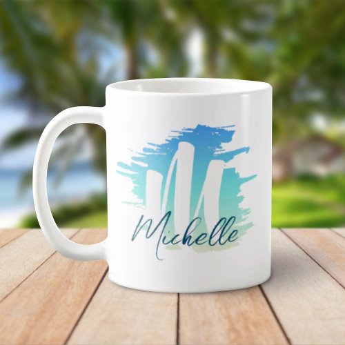 Beach Sand Modern Ocean Blue Monogram Coffee Mug