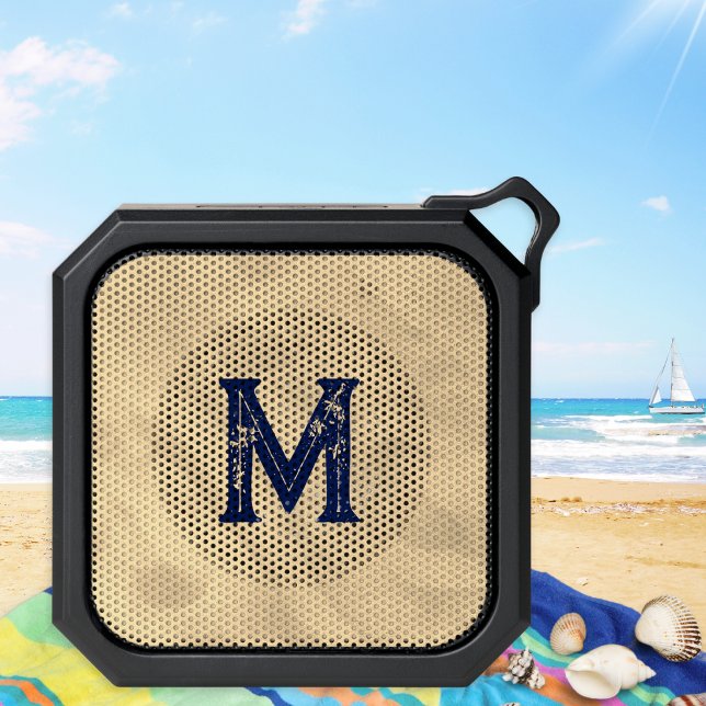 Beach Sand Monogrammed Bluetooth Speaker (A stylish portable Bluetooth speaker, with sand picture, and monogram in a 'distressed' font)