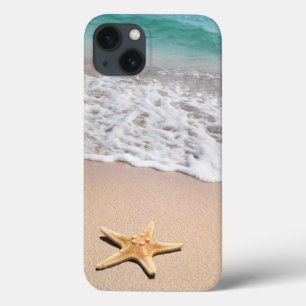 Beach sand, ocean waves and starfish iPhone 13 case