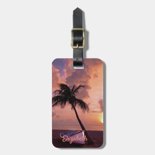 Beach SandPalmBoatSunset  _Personalized Luggage Tag