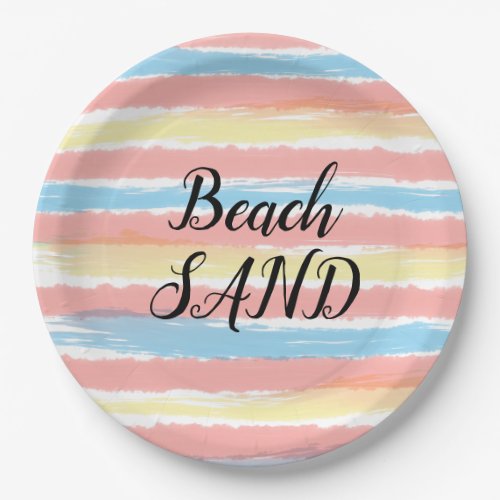 Beach Sand Pink Yellow Blue Watercolor Paper Plates