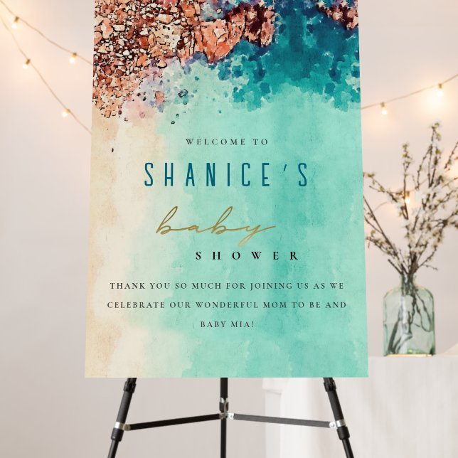 Beach Sand Rock Watercolor Baby Shower Welcome Foam Board (In Situ (Stand))
