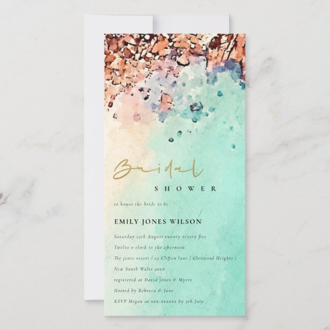 BEACH SAND ROCK WATERCOLOR BRIDAL SHOWER INVITE (Front)