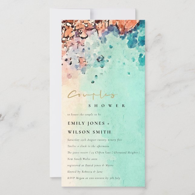 BEACH SAND ROCK WATERCOLOR COUPLES SHOWER INVITE (Front)