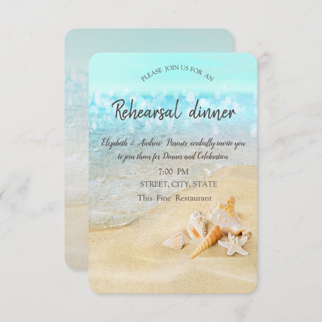 Beach Sand Sea Seashells Rehearsal Dinner Invitation (Front/Back)