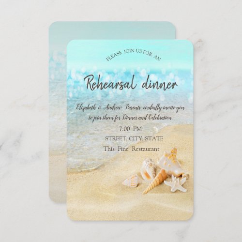 Beach Sand Sea Seashells Rehearsal Dinner Invitation