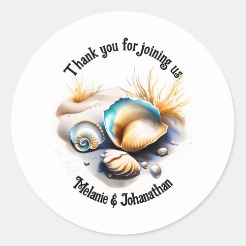 Beach sand sea shells 3D iridescent seashell theme Classic Round Sticker