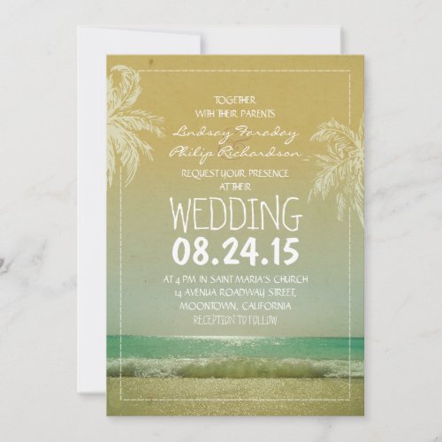 BEACH sand sea waves &amp; palms wedding invitation
