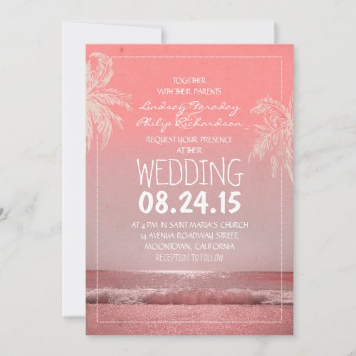 BEACH sand sea waves  palms wedding invitation