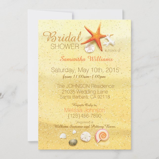 Beach Sand Seashell Beach Bridal Shower Invitation (Front)