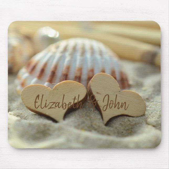 Beach,Sand,Seashell,Wood Hearts    -Personalized Mouse Pad (Front)