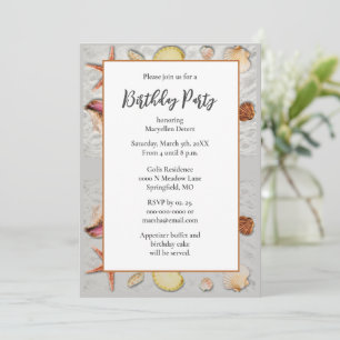 Beach Sand Seashells Birthday Party Invitation