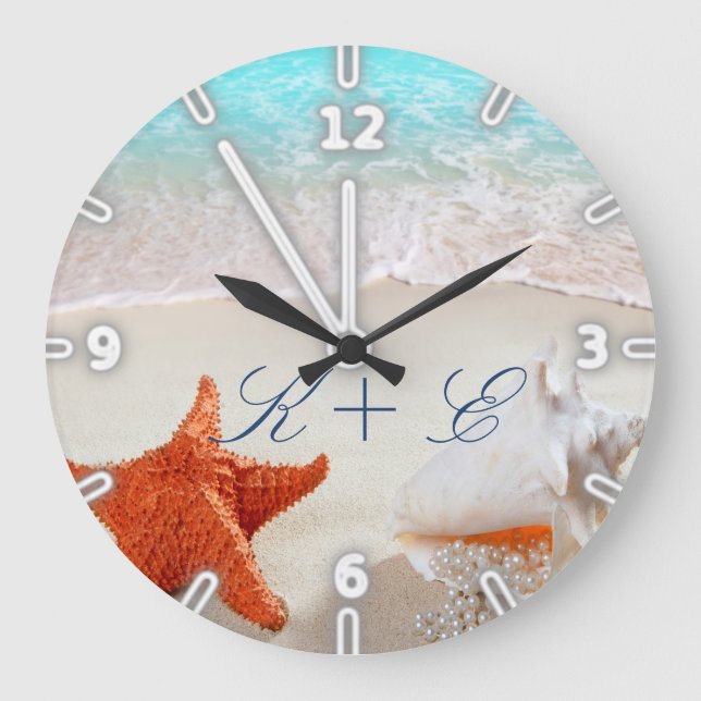 Beach,Sand,Seashells Large Clock (Front)