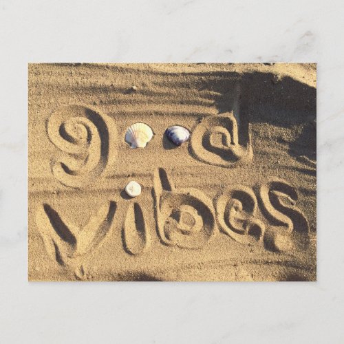 Beach Sand Seashells Photo Fun Good Vibes Quote Postcard