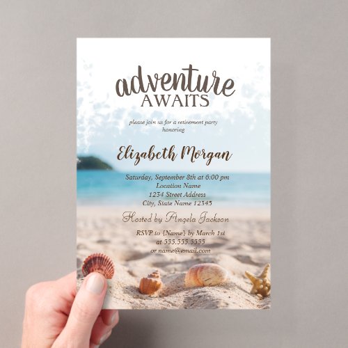 Beach,Sand,Seashells Retirement Party Acrylic Invitations