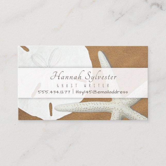 Beach Sand Seashells Simple Business Card Template (Front)