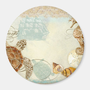 Beach Sand Seashore Collage Turtle Sea Horse Shell Magnet