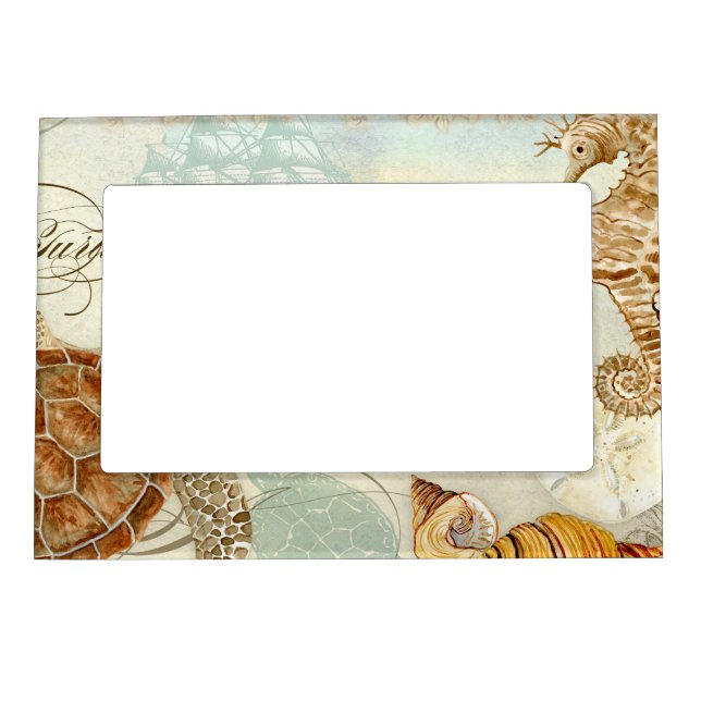Beach Sand Seashore Collage Turtle Sea Horse Shell Magnetic Photo Frame (Front)