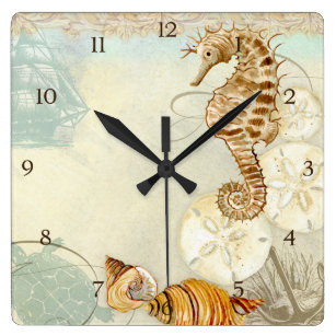 CVHWP Wooden Wall clock with Vintage Seahorse Drawing Seahorse Wall Clock