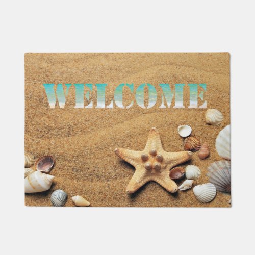 BeachSand Seastar Seashell  Welcome Doormat