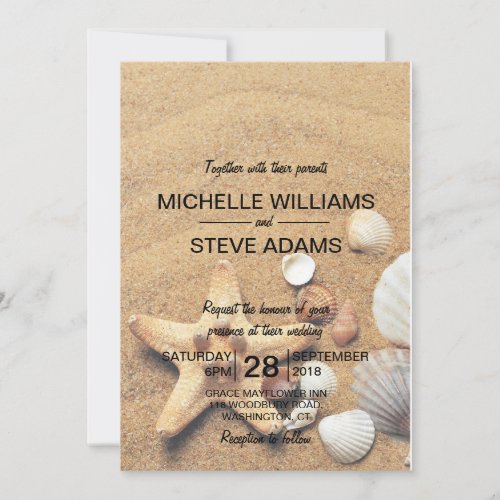 Beach Sand Shells and Starfish Wedding Invitation