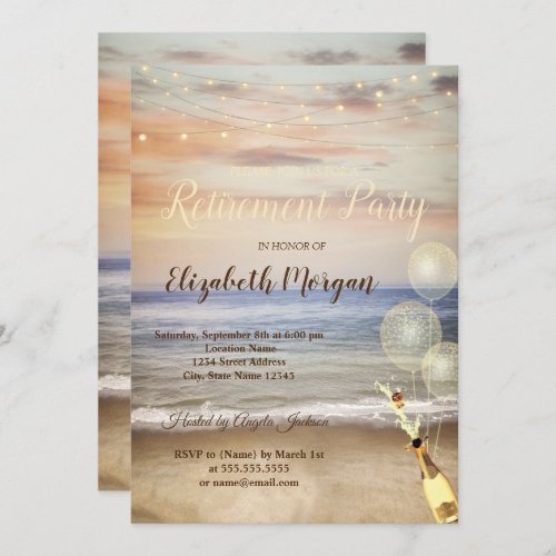 Beach Sand Sky BalloonsWine Retirement Party  Invitation