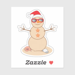 Beach Sand Snowman in Santa Hat Sticker