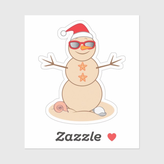 Beach Sand Snowman in Santa Hat Sticker (Sheet)