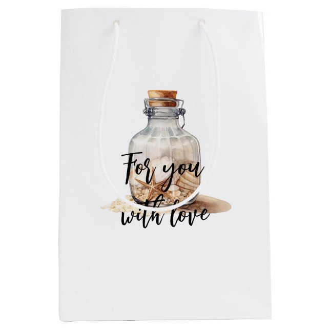 Beach Sand Starfish Bottle Medium Gift Bag (Front)