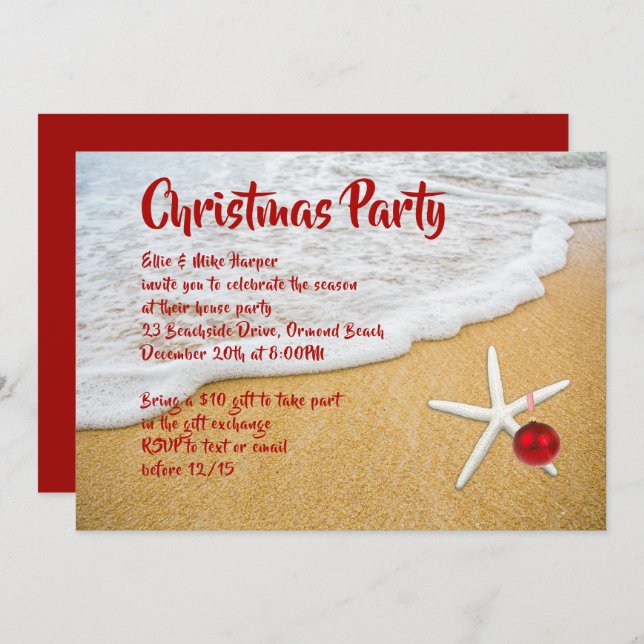 Beach Sand Starfish Christmas Party Invitation (Front/Back)