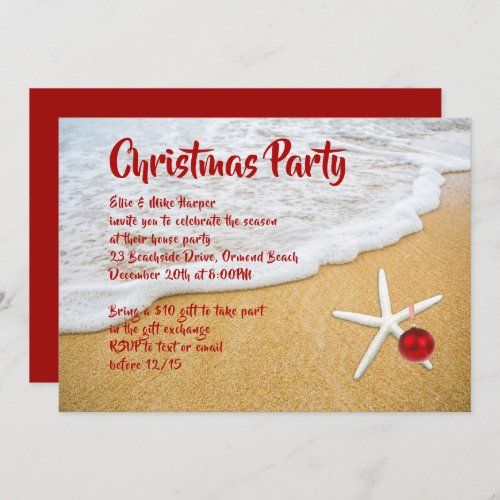 Beach Sand Starfish Christmas Party Invitation