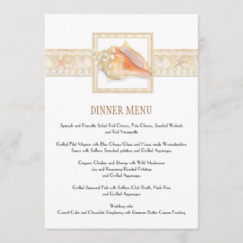 Beach Sand Stripe Conch Shell Elegant Weddings Art Menu