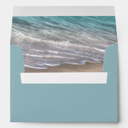 Beach Sand Themed Elegant Tropical Modern Wedding Envelope - Design features an elegant beach with beautiful waves.  Design matches the invitation sand hearts suite.