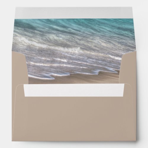 Beach Sand Themed Elegant Tropical Modern Wedding Envelope - Design features an elegant beach with beautiful waves.  Design matches the invitation sand hearts suite.