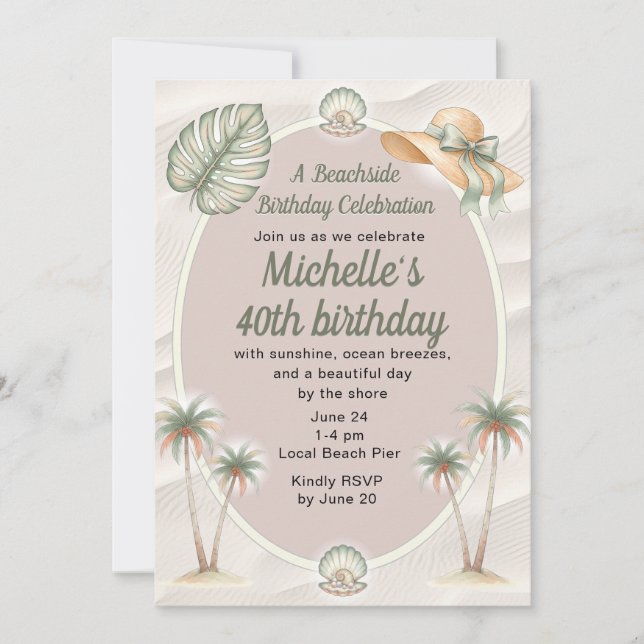 Beach Sand Tropical Palm Trees 40th Birthday Invitation (Front)
