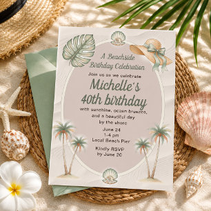 Beach Sand Tropical Palm Trees 40th Birthday Invitation