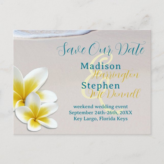 Beach Sand Tropical Wedding Save the Date Postcard (Front)